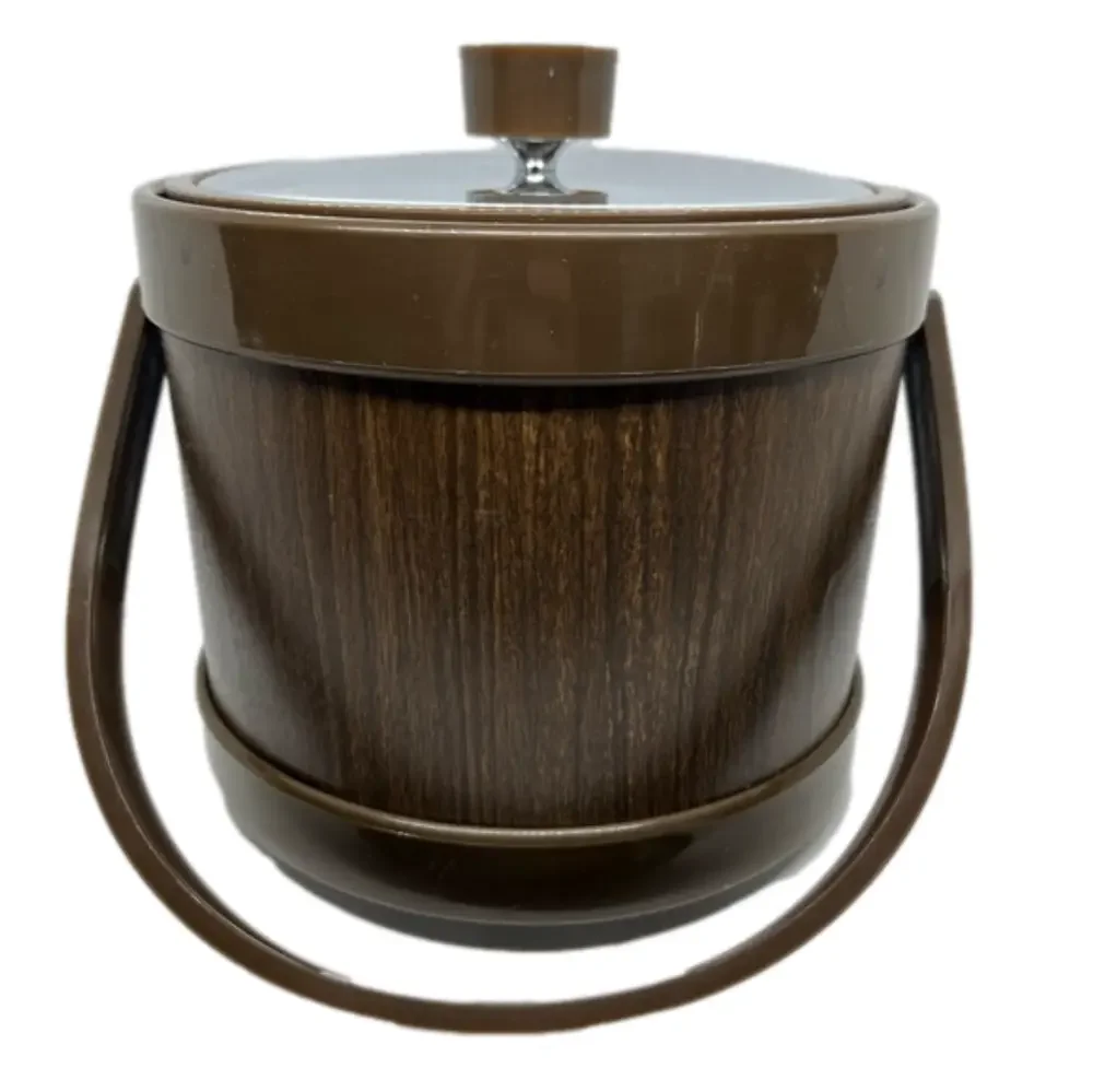 Vintage MCM Rustic Faux Wood Ice Bucket by ATAPCO